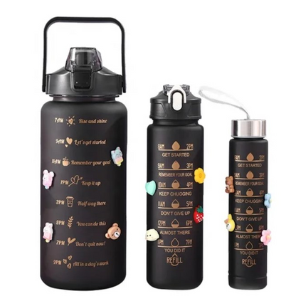 Motivational Water Bottles - Set of 3 -Black  (2Ltr/700Ml/300Ml)_0