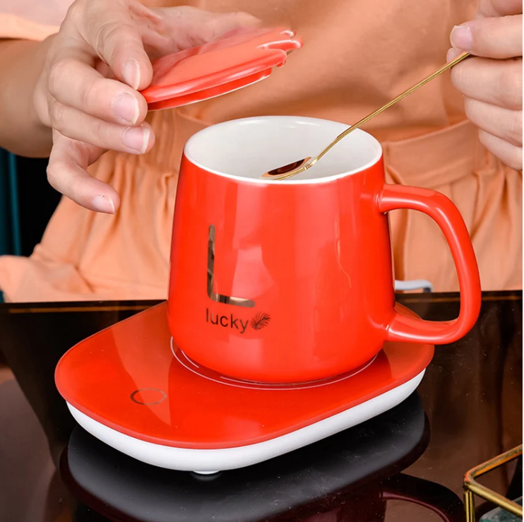 Electric Coffee Warmer Coaster and Mug Set - Red_0