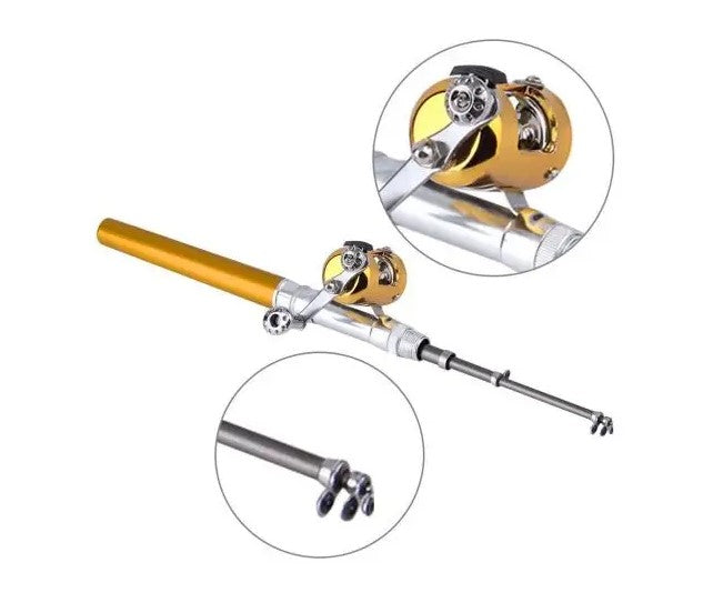 Mini Portable Telescopic Fish Pen Aluminum Alloy Fishing Rod Pole Reel - Silver_1