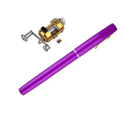 Mini Portable Telescopic Fish Pen Aluminum Alloy Fishing Rod Pole Reel - Purple_0