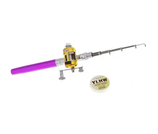 Mini Portable Telescopic Fish Pen Aluminum Alloy Fishing Rod Pole Reel - Purple_1