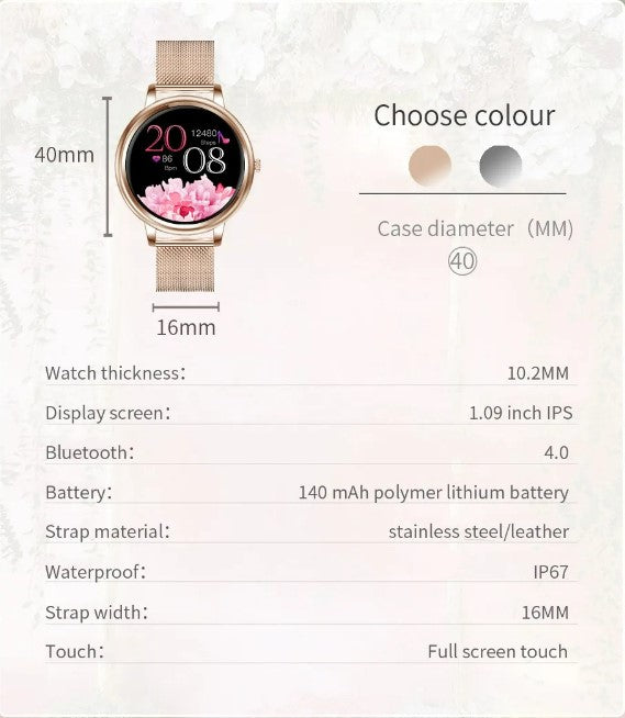 Proker Lady Smart Watch Round Screen with health monitoring - Silver Leather_6