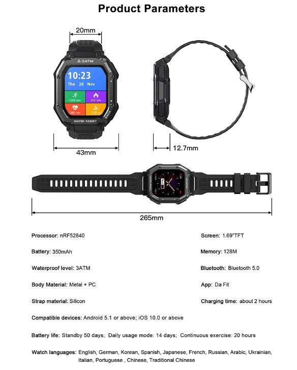 ROCK Rugged Smart Watch For Men Outdoor Sports - Black_6