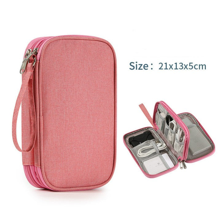 Multifunctional Portable Travel Data Cable Storage Bag - Pink_0