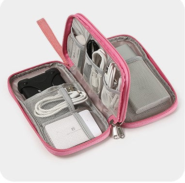 Multifunctional Portable Travel Data Cable Storage Bag - Pink_1