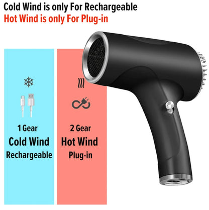 2600mAh Cordless Anion Blow Dryer Portable Hair Dryer 40/500W USB Rechargeable Powerful 2 Gears - Black_1