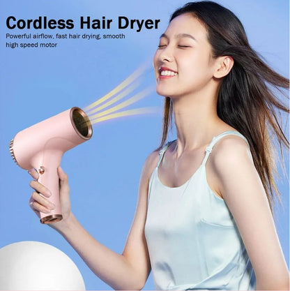 2600mAh Cordless Anion Blow Dryer Portable Hair Dryer 40/500W USB Rechargeable Powerful 2 Gears - Black_3