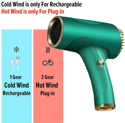 2600mAh Cordless Anion Blow Dryer Portable Hair Dryer 40/500W USB Rechargeable Powerful 2 Gears - Green_4