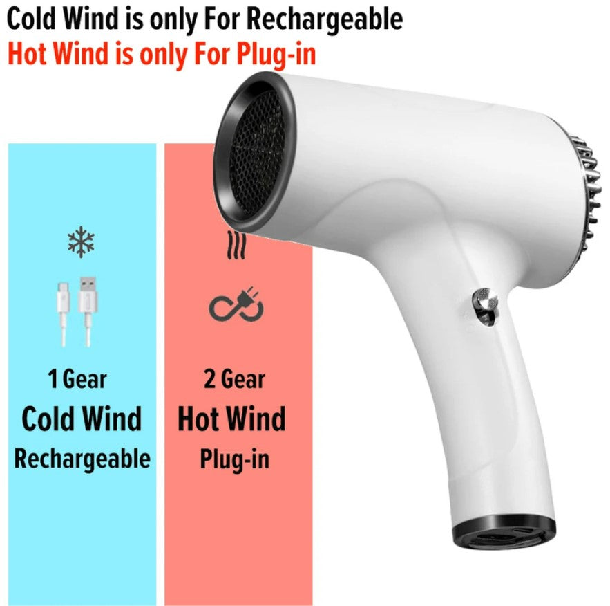 2600mAh Cordless Anion Blow Dryer Portable Hair Dryer 40/500W USB Rechargeable Powerful 2 Gears - White_4