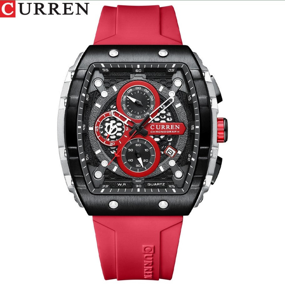 CURREN 8442 Men's Waterproof Six Needle Quartz  Multifunctional Watch Men's Watch - Red_0