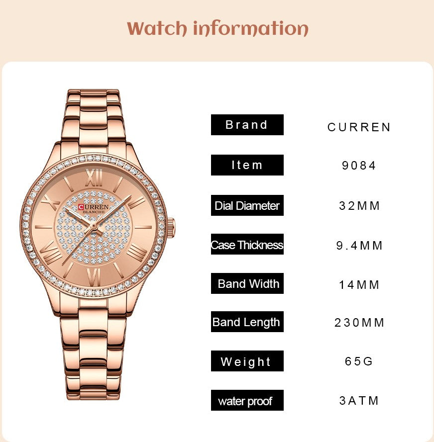 CURREN Ladies Watch Fashion Steel Band Watch - White_2