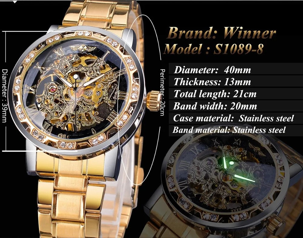 Winner Golden Watches Classic Rhinestone Clock - Silver_1