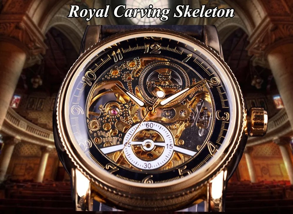 Forsining Hollow Engraving Skeleton Casual Designer Brand Automatic Watches - Black_1