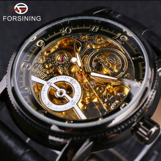 Forsining Hollow Engraving Skeleton Casual Designer Brand Automatic Watches - Black_0