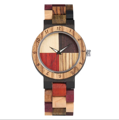 Vintage Wood Pattern Dial Quartz Watch for Women_0