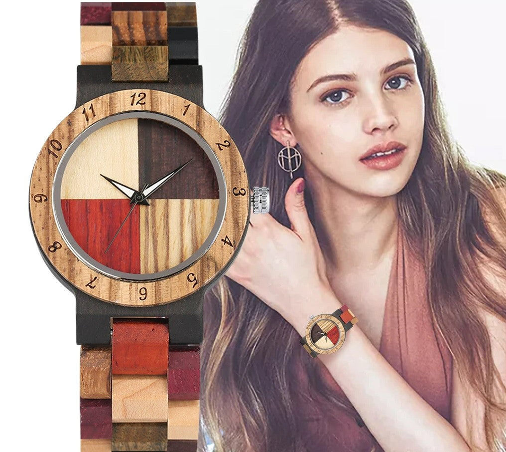 Vintage Wood Pattern Dial Quartz Watch for Women_1