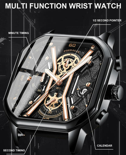 POEDAGAR Luxury Wristwatches Chronograph Leather Quartz Men's Watches - Black Gold_3